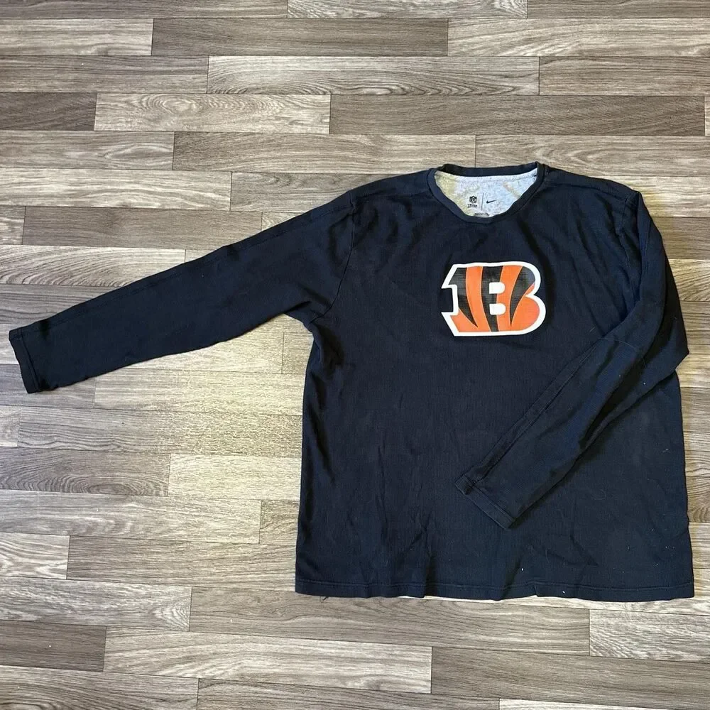 Nike Cincinnati Bengals Long Sleeve Thermal Shirt Men’s Large Black Swoosh
